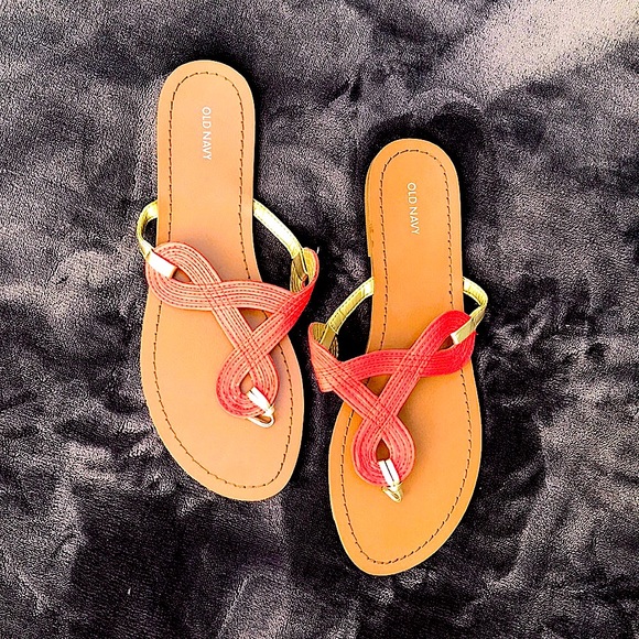 Old Navy coral and gold flip flops - Picture 2 of 2